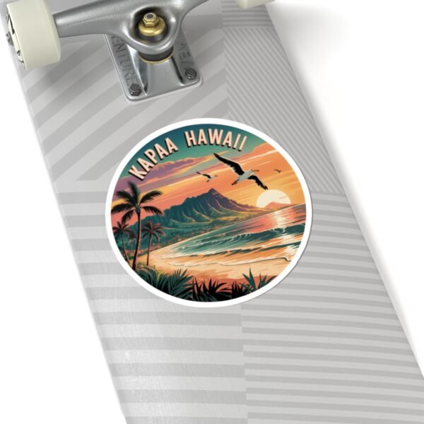 10059056879381791161_1200.jpeg Kapaa Hawaii Sticker - Vibrant Sunset Beach Scene with Nounou Mountain & Seagulls - Vintage Coastal Travel Art Souvenir