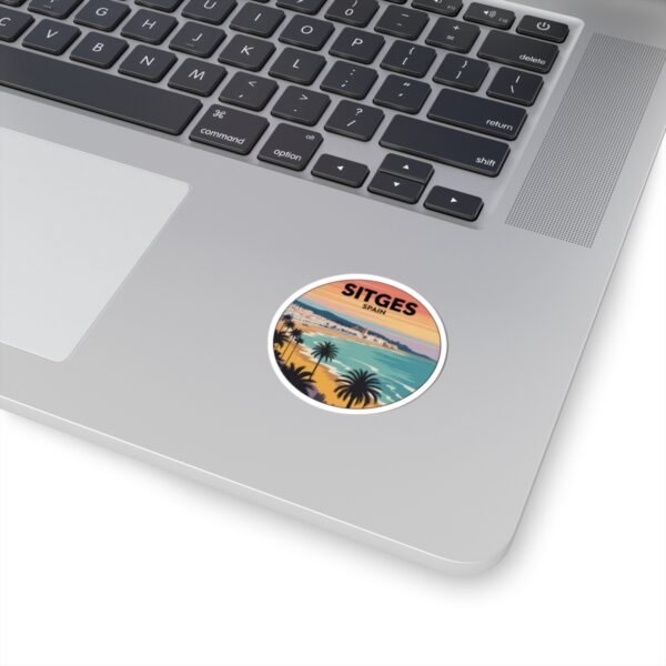 Sitges Spain Sticker - Retro Sunset Beach Art, Mediterranean Travel Decal, Spanish Coastal Town Souvenir, Palm Trees Ocean View