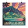 Nounou Mountain Kapaa Hawaii Poster - Retro Travel Wall Art Print of Sleeping Giant - Vintage Coastal Sunset Landscape Decor