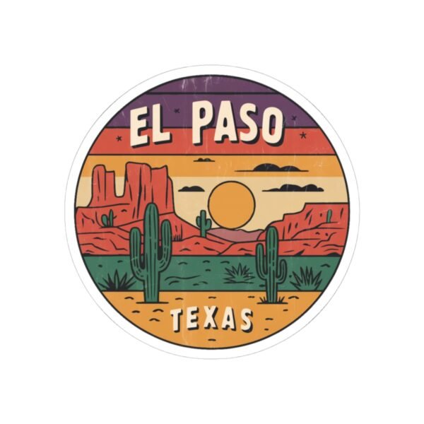Desert Adventure Retro Design Kiss-Cut Stickers, El Paso Texas Sticker, Travel Decal, Wanderlust Camping Sticker, Southwest Desert Sticker