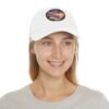 Sitges Spain Hat - Pixel Art Sunset Dad Cap with Leather Patch, Coastal Mediterranean Travel Souvenir