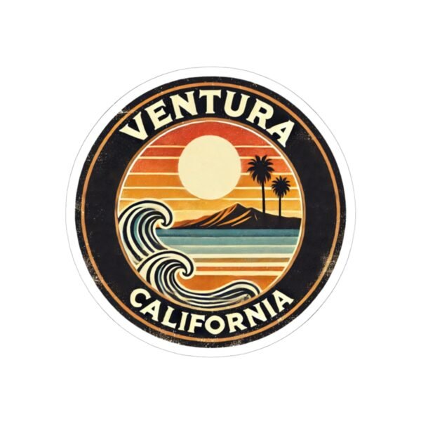Stickers - Ventura California Beach Sunset Design - Coastal Vibes, Kiss-Cut Stickers, Laptop Decals, Water Bottle Stickers, Scrapbooking,