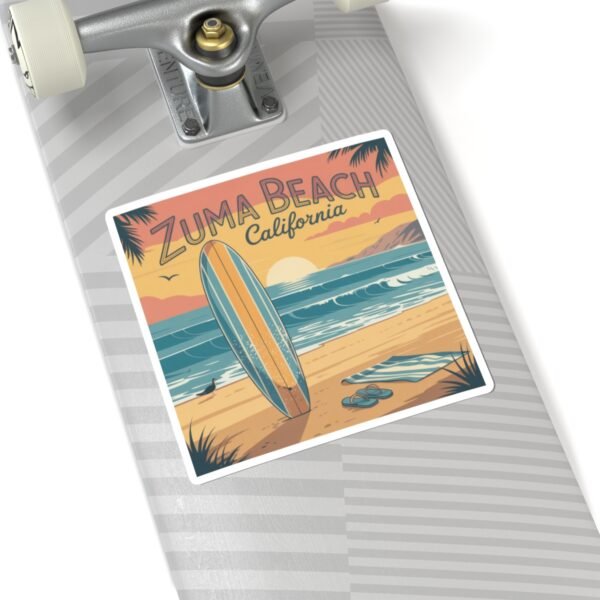 Zuma Beach California Vinyl Sticker - Surfboard Sunset Design, Retro Beach Vibes, California Travel Decal, Malibu Souvenir
