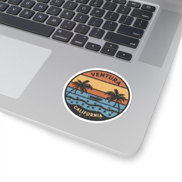Ventura California Sticker - Retro Sunset Beach Decal with Palm Trees, Vintage Coastal Travel Souvenir, Surf Vibes Art