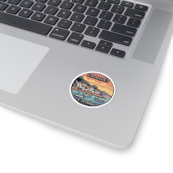 Cadaqués Spain Pixel Art Sticker - Retro Round Vinyl Sticker, Travel Souvenir, Costa Brava Spain Gift, Aesthetic Gaming Style