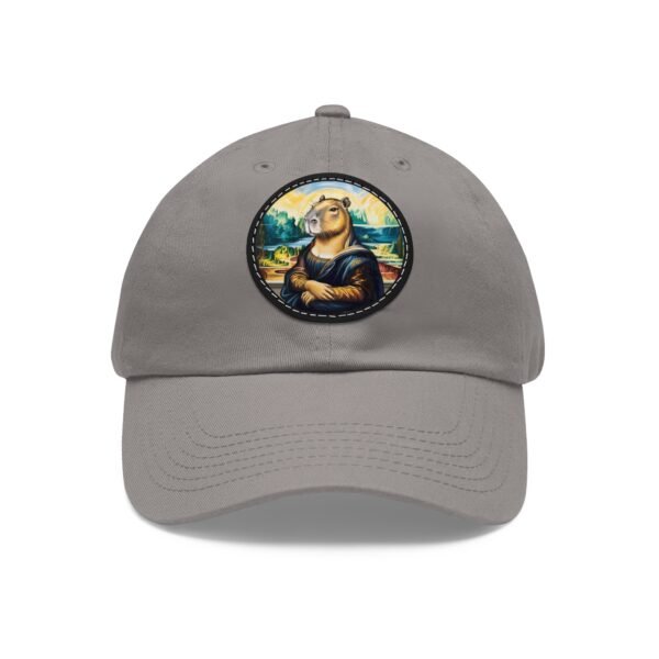 Capybara Mona Lisa Hat - PU Leather Patch Funny Animal Baseball Cap, Art Parody Gift