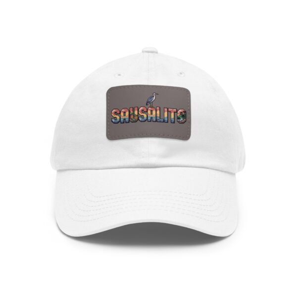 Sausalito California Hat - Square Leather Patch Baseball Cap with Pixel Art Coastal Design, Retro Travel Souvenir Dad Hat