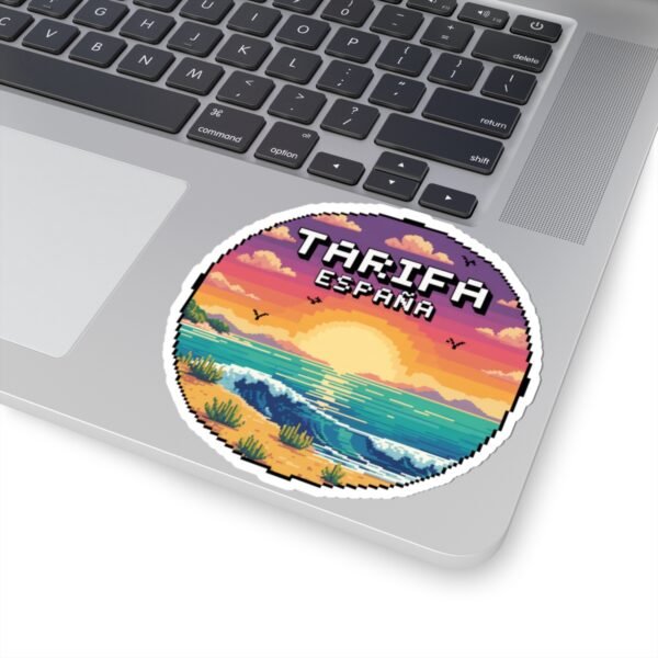 1062478516062953121_1200.jpeg Tarifa España Sticker - Pixel Art Sunset Coastal Beach Design, Retro Travel Badge Vinyl Decal for Laptop, Water Bottle