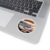 Cadaqués España Round Sticker - Sunset Coastal Vinyl Decal, Travel Souvenir, Mediterranean Village Boats, Retro Art Print