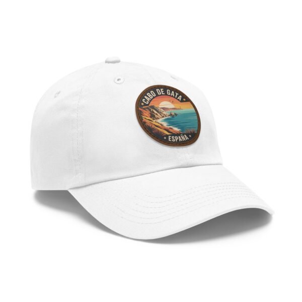 Cabo de Gata Hat - Spain Leather Patch Cap, Retro Coastal Sunset Design, Andalusia Travel Souvenir, Vintage Mediterranean Gift
