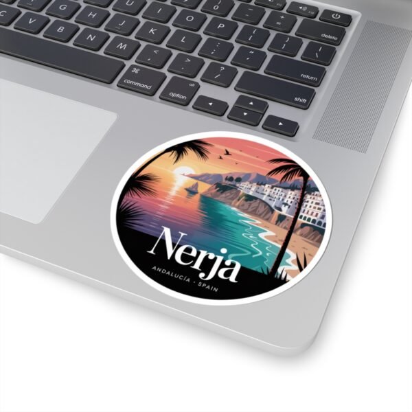 Nerja Spain Sticker - Retro Coastal Sunset Art | Andalucía Beach Town Vinyl Decal for Laptop, Journal & Water Bottle