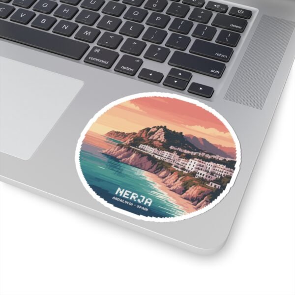 Nerja Spain Pixel Art Sticker - Retro 8-Bit Coastal Design | Andalucía Travel Vinyl Decal for Laptop, Journal & Water Bottle