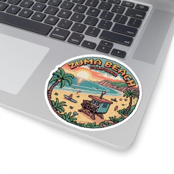 Zuma Beach California Sticker - Pixel Art Sunset Decal, Retro Coastal Surf Design, Ocean Vibes Vinyl Sticker