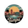 Tampa Florida Retro Sticker - Vintage Sunset City Skyline with Bridge, Boats & Palms - Florida Travel Decal, Souvenir and Gift
