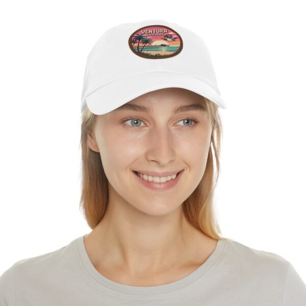 Ventura California Pixel Art Hat - Retro Coastal Leather Patch Cap with Sunset Beach Scene | California 8-Bit Design Gift