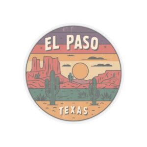 Desert Adventure Retro Design Kiss-Cut Stickers, El Paso Texas Sticker, Travel Decal, Wanderlust Camping Sticker, Southwest Desert Sticker