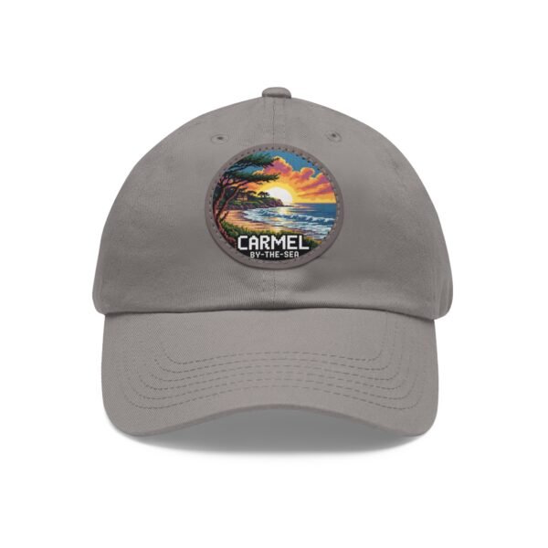 Carmel by the Sea Hat - Pixel Art Sunset Leather Patch Cap, California Coastal Retro Style, Unique Travel Souvenir Gift