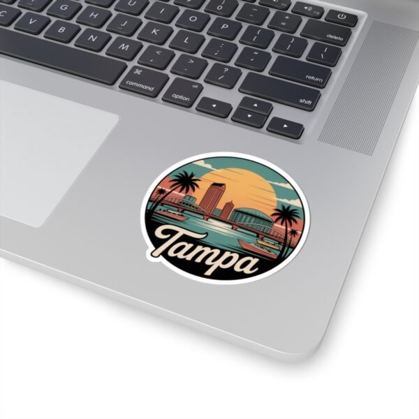 Tampa Florida Retro Sticker - Vintage Sunset City Skyline with Bridge, Boats & Palms - Florida Travel Decal, Souvenir and Gift