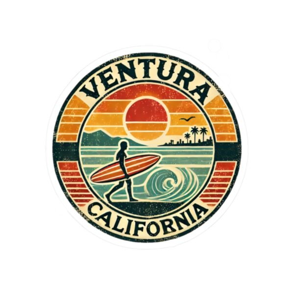 Vintage Surfing Kiss-Cut Stickers - Retro Ventura, California Design, Retro Surf Stickers, Beach Lover Gift, Travel Sticker, Scrapbook