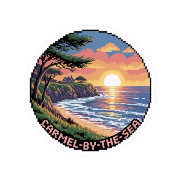 11169892621463499868_1200.jpeg Carmel-by-the-Sea Sticker - Pixel Art California Sunset Beach and Cliffside Scene - Retro 8-Bit Coastal Travel Souvenir Vinyl Decal