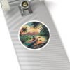 Wailua River Hawaii Sticker - Retro Kayak Adventure Art with Tropical Sunset & Palms - Vintage Style Hawaiian Travel Souvenir