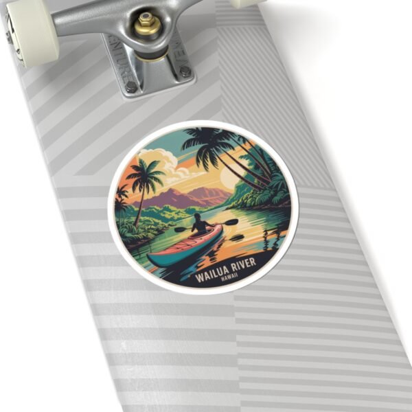 Wailua River Hawaii Sticker - Retro Kayak Adventure Art with Tropical Sunset & Palms - Vintage Style Hawaiian Travel Souvenir