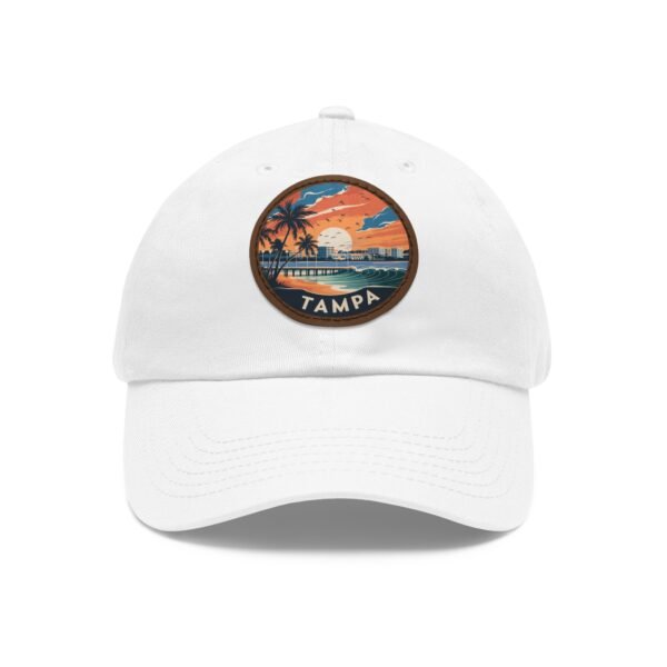 Tampa Florida Hat - Premium Dad Cap with PU Leather Patch, Coastal Sunset Design, Retro Travel Souvenir & Beach Gift