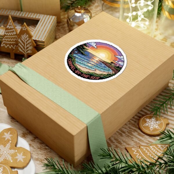 Carmel-by-the-Sea Sticker - Pixel Art Sunset Beach and Ocean Waves Design - Retro California Coastal Travel Souvenir Vinyl Decal