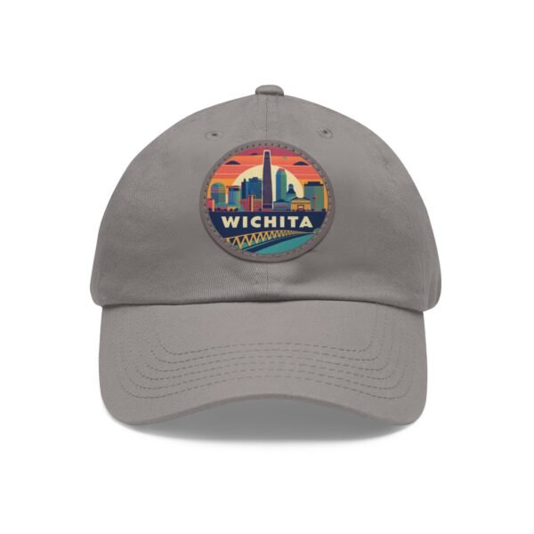 Wichita Kansas Hat - PU Leather Patch Retro City Skyline Baseball Cap, Wichita Travel Souvenir,