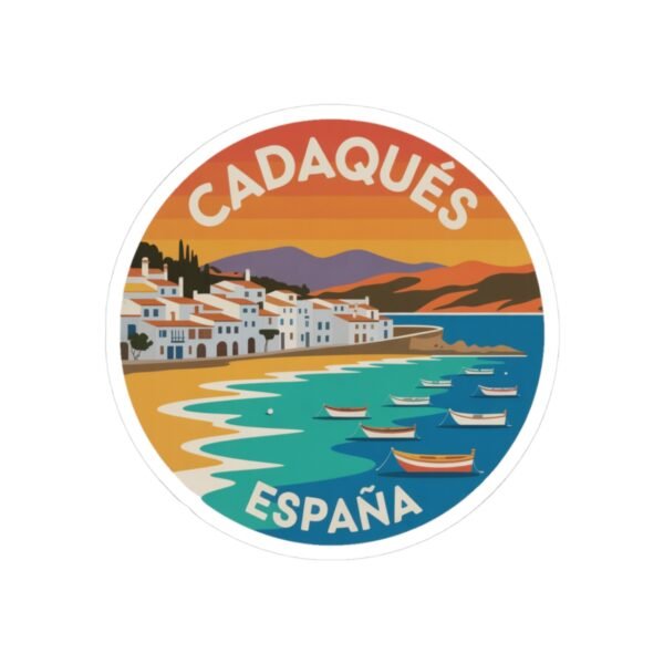 11329170013606252855_1200.jpeg Cadaqués España Sticker - Costa Brava Retro Travel Art - Round Vinyl Mediterranean Sticker - Spanish Souvenir Gift