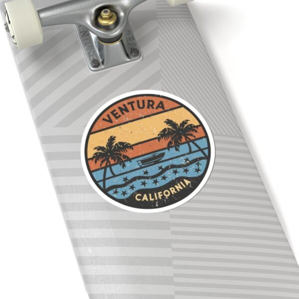 Ventura California Sticker - Retro Sunset Beach Decal with Palm Trees, Vintage Coastal Travel Souvenir, Surf Vibes Art