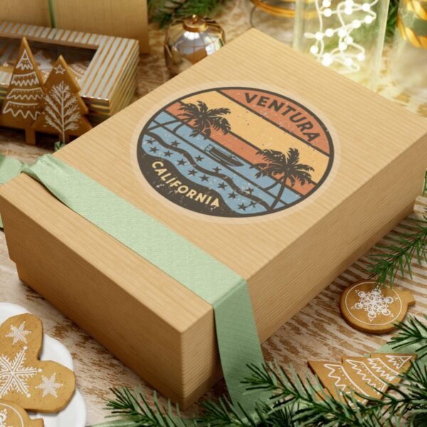 Ventura California Sticker - Retro Sunset Beach Decal with Palm Trees, Vintage Coastal Travel Souvenir, Surf Vibes Art