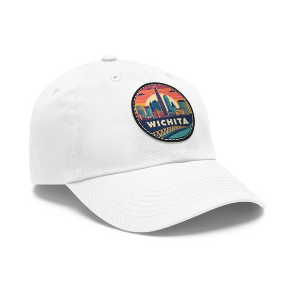 Wichita Kansas Hat - PU Leather Patch Retro City Skyline Baseball Cap, Wichita Travel Souvenir,