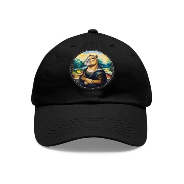 Capybara Mona Lisa Hat - PU Leather Patch Funny Animal Baseball Cap, Art Parody Gift