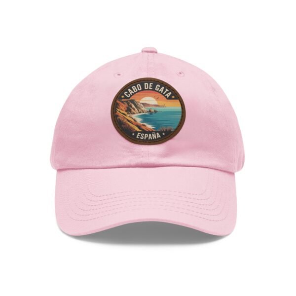 Cabo de Gata Hat - Spain Leather Patch Cap, Retro Coastal Sunset Design, Andalusia Travel Souvenir, Vintage Mediterranean Gift
