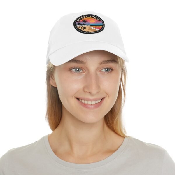 Sitges Spain Hat - Retro Sunset Leather Patch Cap, Coastal Beach Town Souvenir Dad Hat, Mediterranean Travel Gift