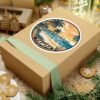 Tampa Florida Sticker - Retro Coastal Pier Art with Palm Trees, Ocean Waves and Sunset Beach Scene - Vintage Travel Souvenir
