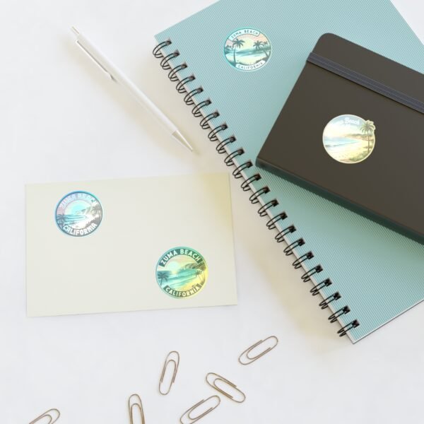 Zuma Beach California Sticker Pack - Set of 4 Retro Coastal Sunset Designs with Palm Trees and Ocean Vibes, Surf Travel Gift Idea
