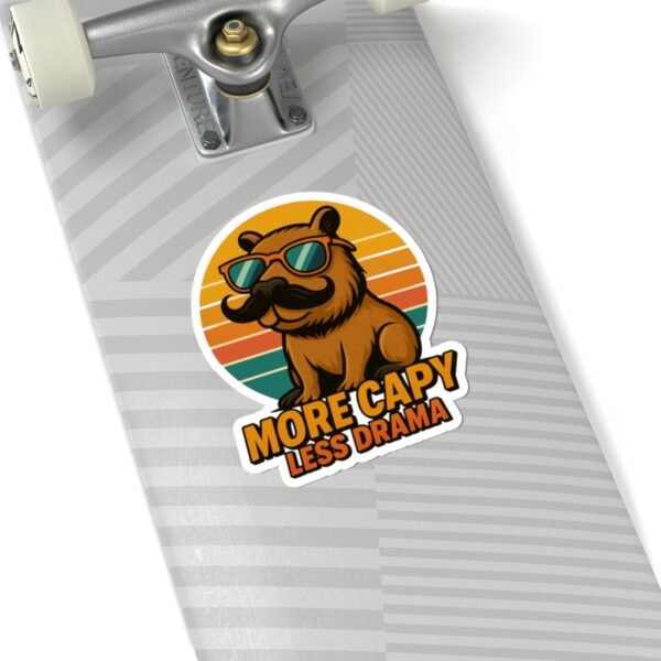 More Capy Less Drama Sticker | Funny Capybara Vinyl Decal, Retro Sunset Animal Sticker for Laptop, Water Bottle, Quirky Chill Vibes Gift