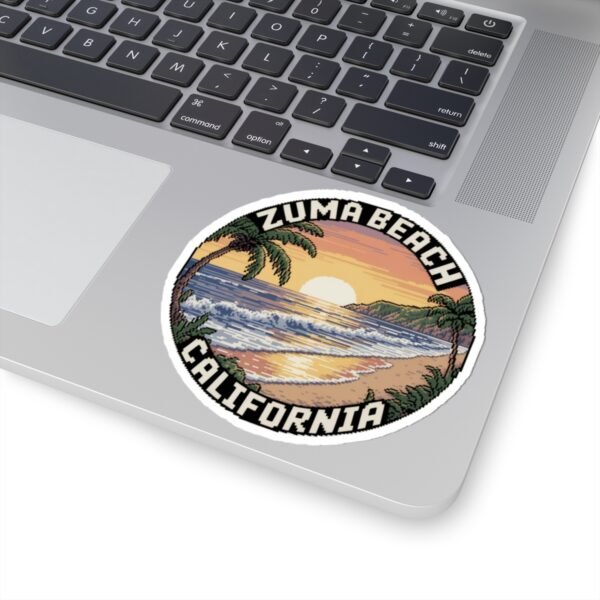 Zuma Beach California Sticker - Retro Pixel Art Coastal Decal, 3x3" Oval Vinyl Sticker for Laptops, Water Bottles & Beach Vibes Lovers