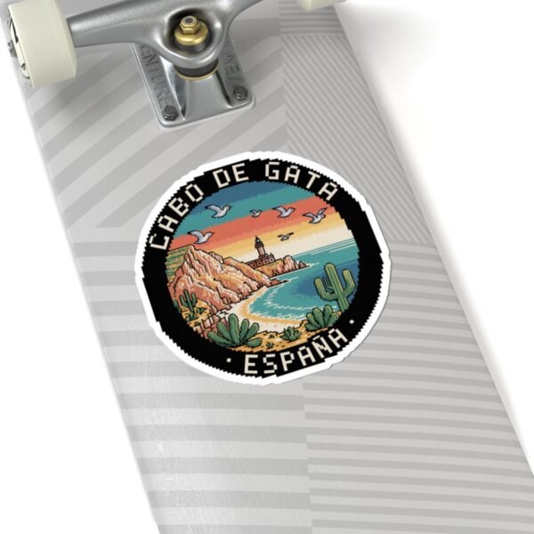 Cabo de Gata Spain Sticker - Retro Pixel Art Travel Badge with Lighthouse, Cliffs & Cactus - Vintage Coastal Souvenir Decal