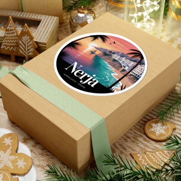 Nerja Spain Sticker - Retro Coastal Sunset Art | Andalucía Beach Town Vinyl Decal for Laptop, Journal & Water Bottle