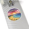 Tarifa España Sticker - Pixel Art Sunset Beach Scene, Retro Coastal Travel Badge Vinyl Decal for Laptop, Water Bottle