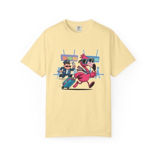 Funny Flamingo T-Shirt - Passport Problems Graphic Tee, Travel Humor Front & Back Print Shirt, Quirky Bird Streetwear Gift