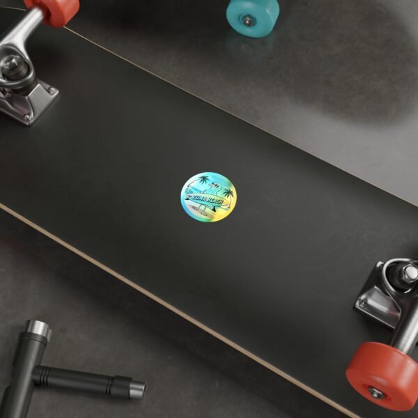 Zuma Beach Holographic Sticker - Cool Seagull Surfboard, Retro Summer Vibes, California Coastal Decor, Laptop & Water Bottle Vinyl Decal