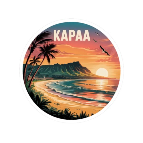 Kapaa Hawaii Sticker - Retro Coastal Sunset Art with Nounou Mountain & Coconut Coast - Tropical Travel Souvenir Decal