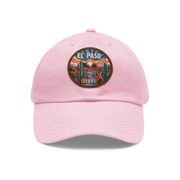 El Paso Texas Hat - Leather Patch Desert Sunset Cap with Cactus & River, Retro Travel Baseball Dad Hat, City Vibes Souvenir Apparel