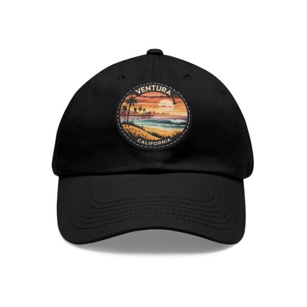 Ventura California Hat - PU Leather Patch Retro Sunset Baseball Cap, Coastal Travel Souvenir