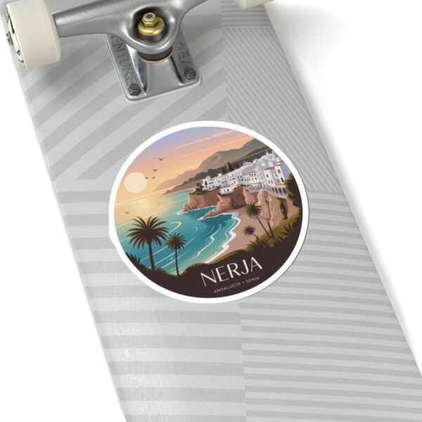 Nerja Spain Sticker - Pixel Art Coastal Sunset Design | Andalucía Travel Vinyl Decal for Laptop, Journal & Water Bottle