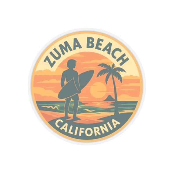 Zuma Beach, California - Vintage Sunset Emblem Sticker | Surf Design, Travel Souvenir, Coastal Vibes